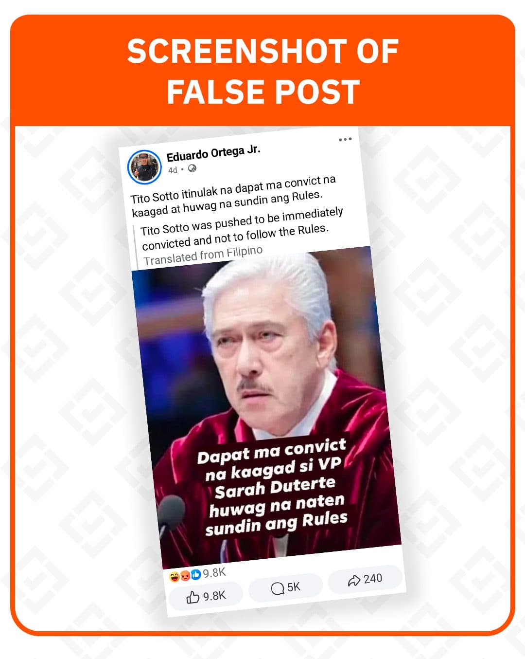 FACT CHECK: Senator Tito Sotto Did Not Call for Immediate Conviction of VP Sara Duterte Without Due Process